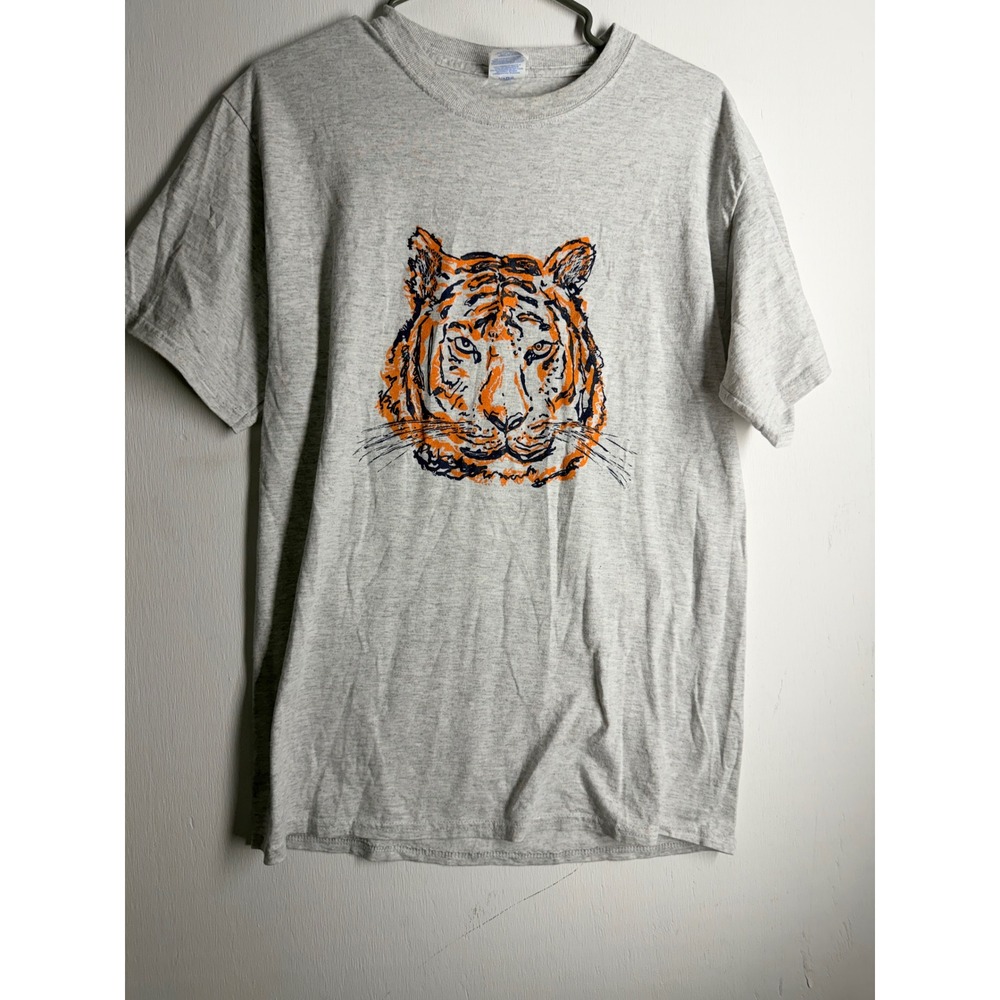 Mens Tiger Graphic T-Shirt Gray Short Sleeve Crew Neck Medium